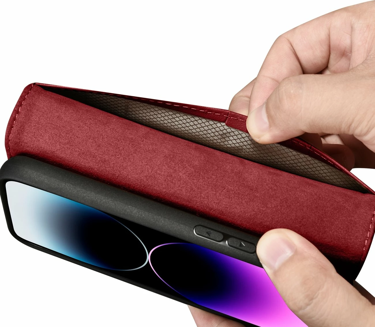 Mbështjellës iCarer Wallet Case 2in1 për iPhone 14 Pro Max, lëkurë, Anti-RFID, e kuqe