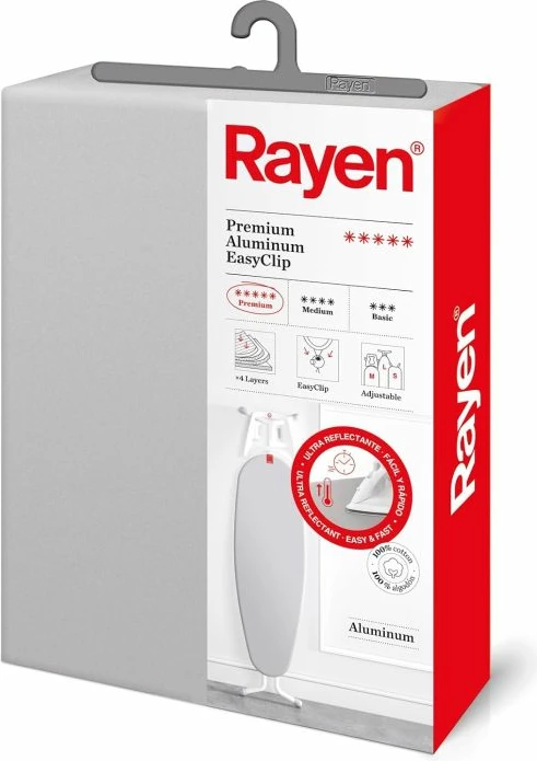 Mbulesë tavoline hekurosjeje Rayen 614301 130 x 47 cm, pambuk 100% me veshje alumini, EasyClip, gri e çelët