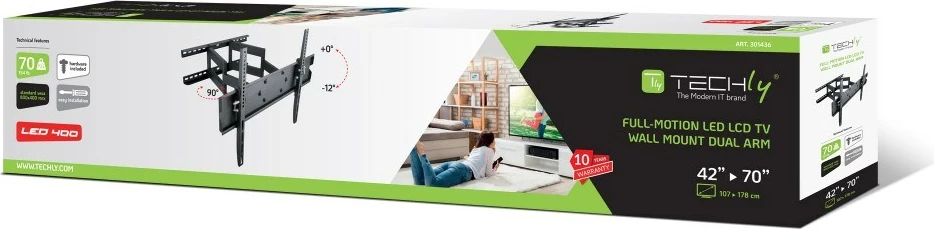 Mbajtëse për TV Techly 42-70", Full-Motion Dual Arm, ICA-PLB 147XL, e zezë