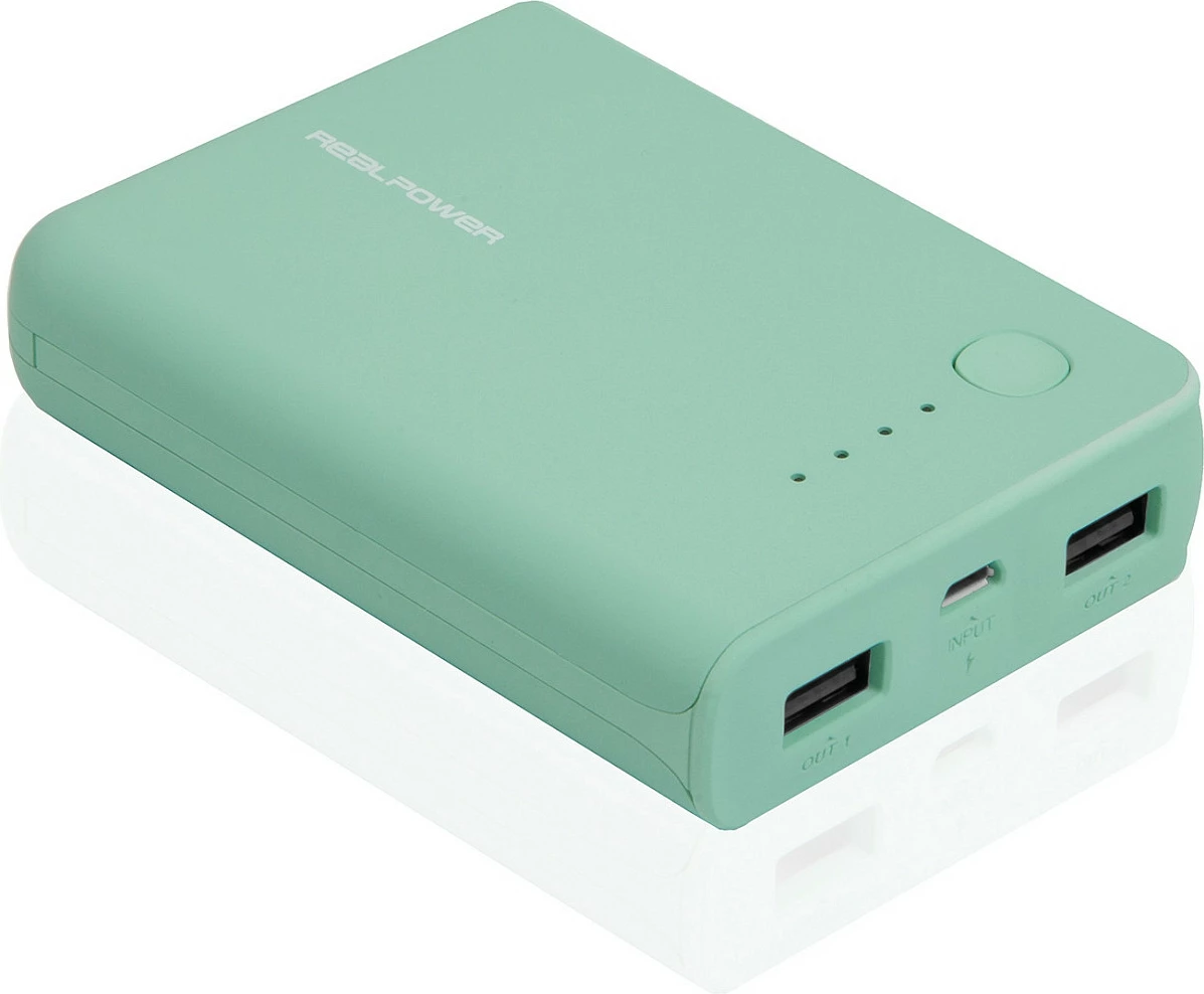 Powerbank RealPower PB-10k 10.000mAh, 2x USB-A, Opal Blue/Tirkiz