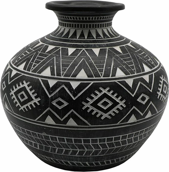 Vazo dekorative MAYA, polirezine, 25x25x22cm, e zezë e bardhë