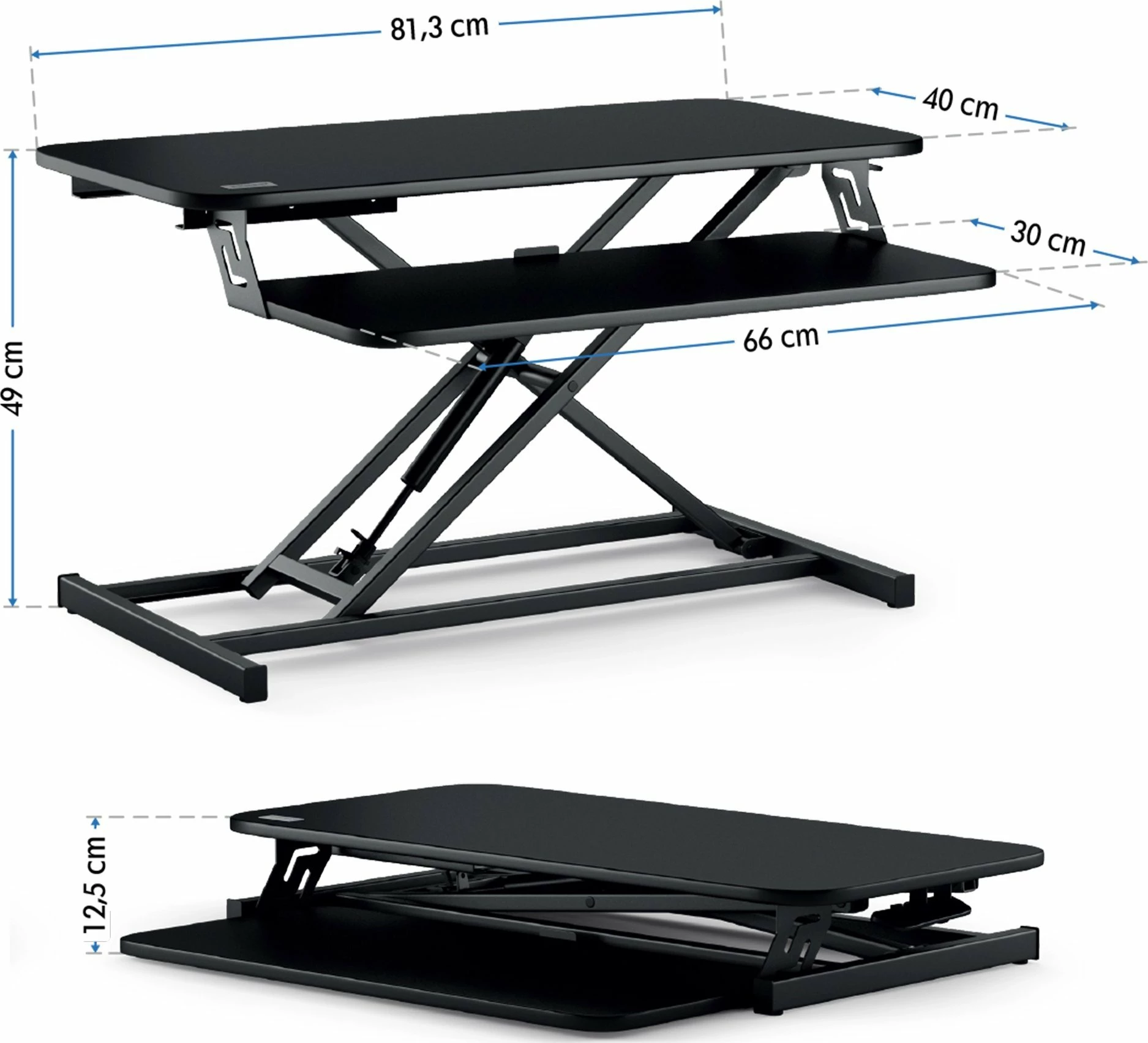 Konvertues tavoline zyre SENSE7 Office Converter 81 x 40 cm, rregullim lartësie 12.5-49 cm, i zi