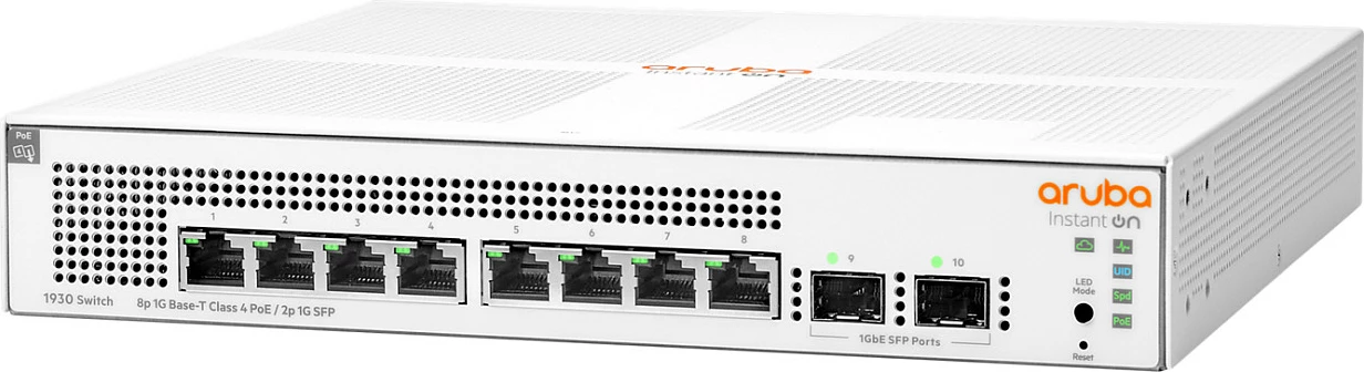 Switch HPE Aruba Instant On 1930, 8x Gigabit, PoE+, 2x SFP, Rack 1U, i bardhë
