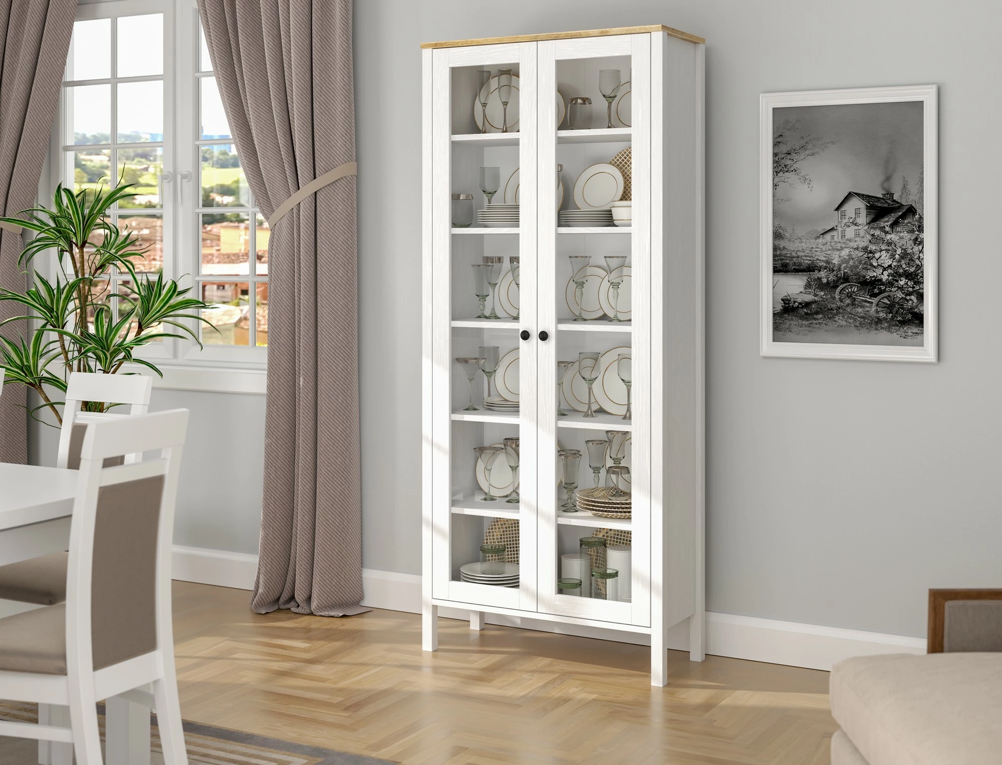 Raft librash Hanah Home, FRN-20074, ngjyrë druri dhe e bardhë