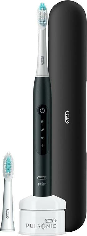 Furçë dhëmbësh elektrike sonike Oral-B Pulsonic Slim Luxe 4500 Travel Edition, me 2 koka + kuti udhëtimi, zezë