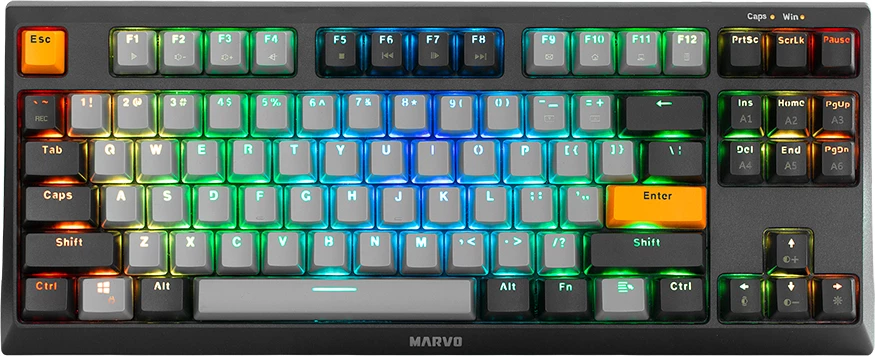 Tastierë mekanike Marvo KG980B TKL 87 taste, Hot-swap, RGB, Type-C, e zezë