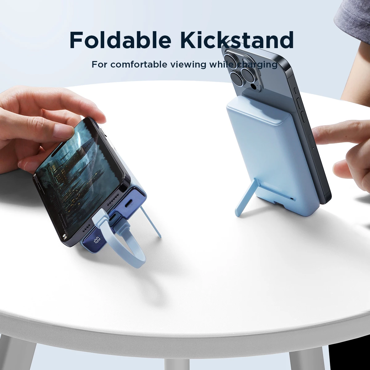 Powerbank Joyroom JR-PBM01, 10000mAh, 20W, MagSafe, me këmbë, kabllo Lightning-USB-C, Blu