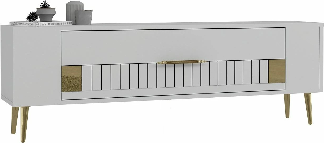 Komodë TV Skye Decor, e bardhë, e artë, Retrolp4