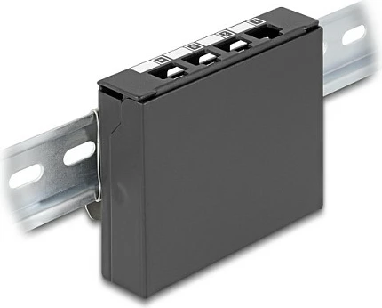 Panel bosh DeLOCK 4-portësh për module Keystone RJ, montim DIN-shinë/mur/tavolinë, metal, zi
