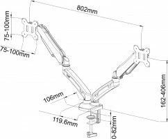 Mbajtës tavoline për 2 monitorë Art L-13GD 13\"-27\" VESA 75x75/100x100 me gaz-spring, i zi