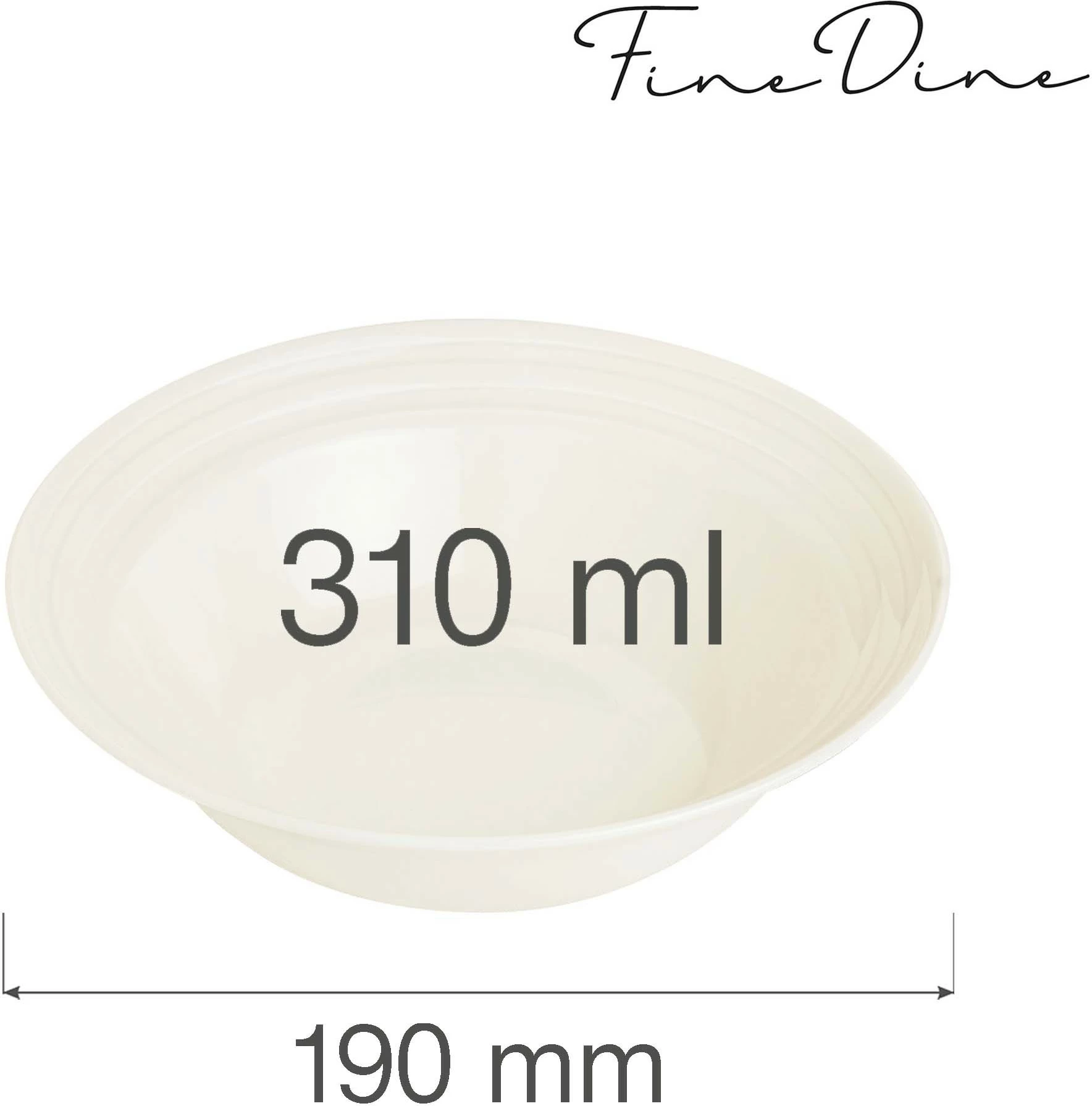 Tas Fine Dine Crema 310 ml Ø140 mm, creamy, set 6 copë