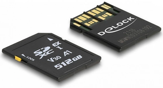 Kartelë memorie SD Express DeLOCK 512GB, UHS-I U3 V30 A1, 858/804 MB/s, e zezë