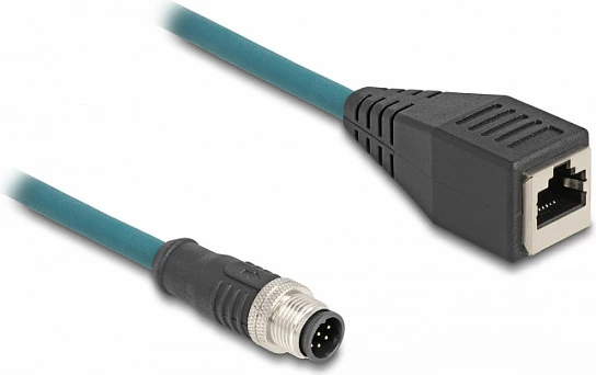 Kabllo adapter DeLOCK M12 A-coded 8-pin mashkull në RJ45 femër, 0.5 m, blu