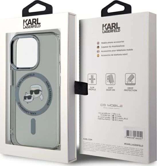 Mbështjellës Karl Lagerfeld KLHMP15LHLSKCK për iPhone 15 Pro 6.1", hardcase, MagSafe, zi