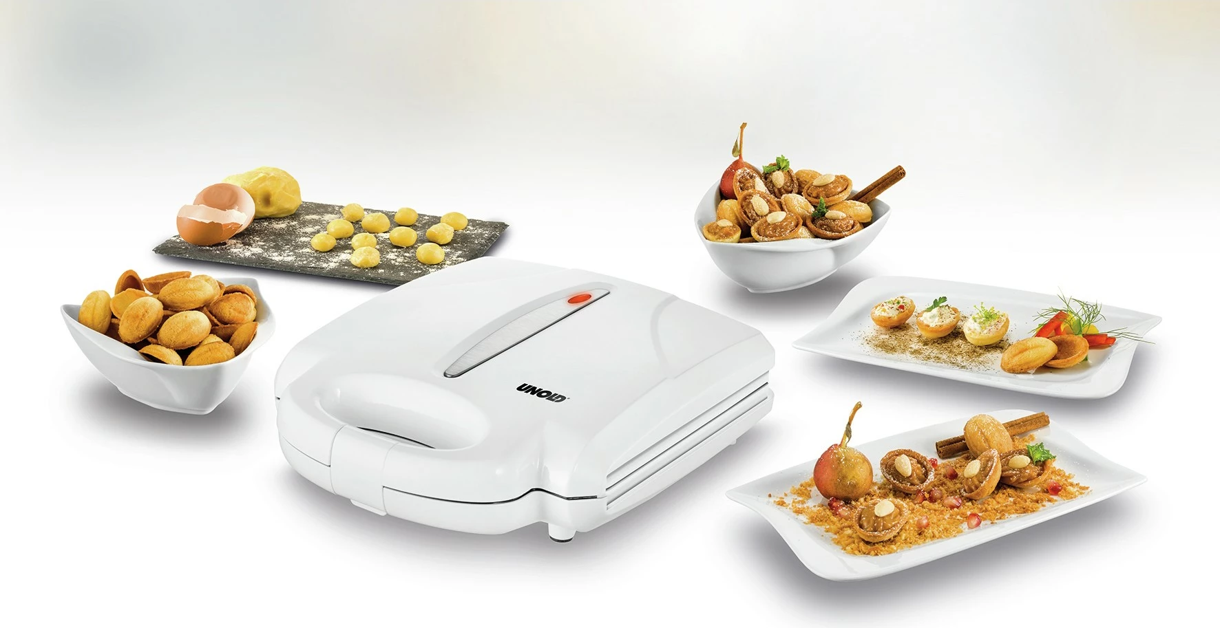 Aparat për vafla Unold 48360, 24 vafla, Inoks, Plastikë, Bardhë