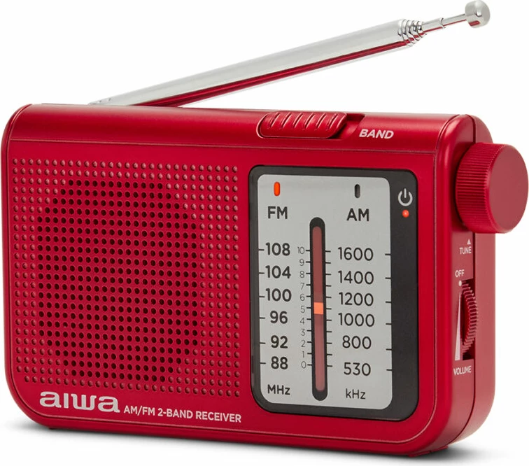 Radio xhepi Aiwa RS-55/RD FM/AM, dalje 3.5mm, 2x AA, set me kufje + qese mbrojtëse, kuqe
