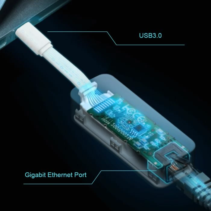 Adapter Ethernet TP-LINK UE300C Gigabit 1000 Mbps USB 3.0 USB Type-C në RJ45, bardhë
