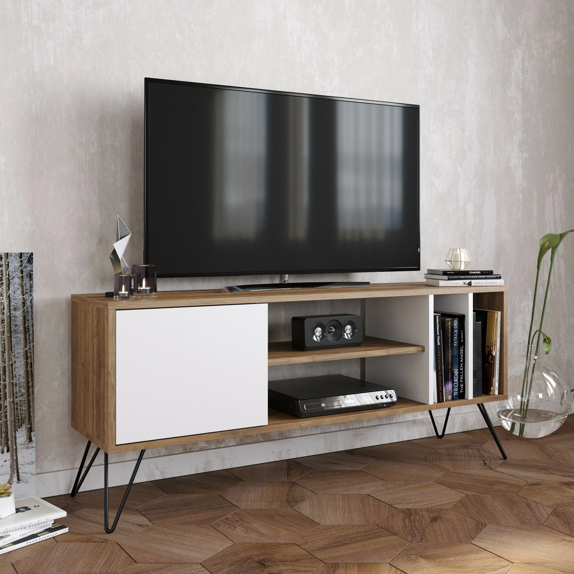 Komodë TV Hanah Home, Mistico (140), ngjyrë arre, e bardhë