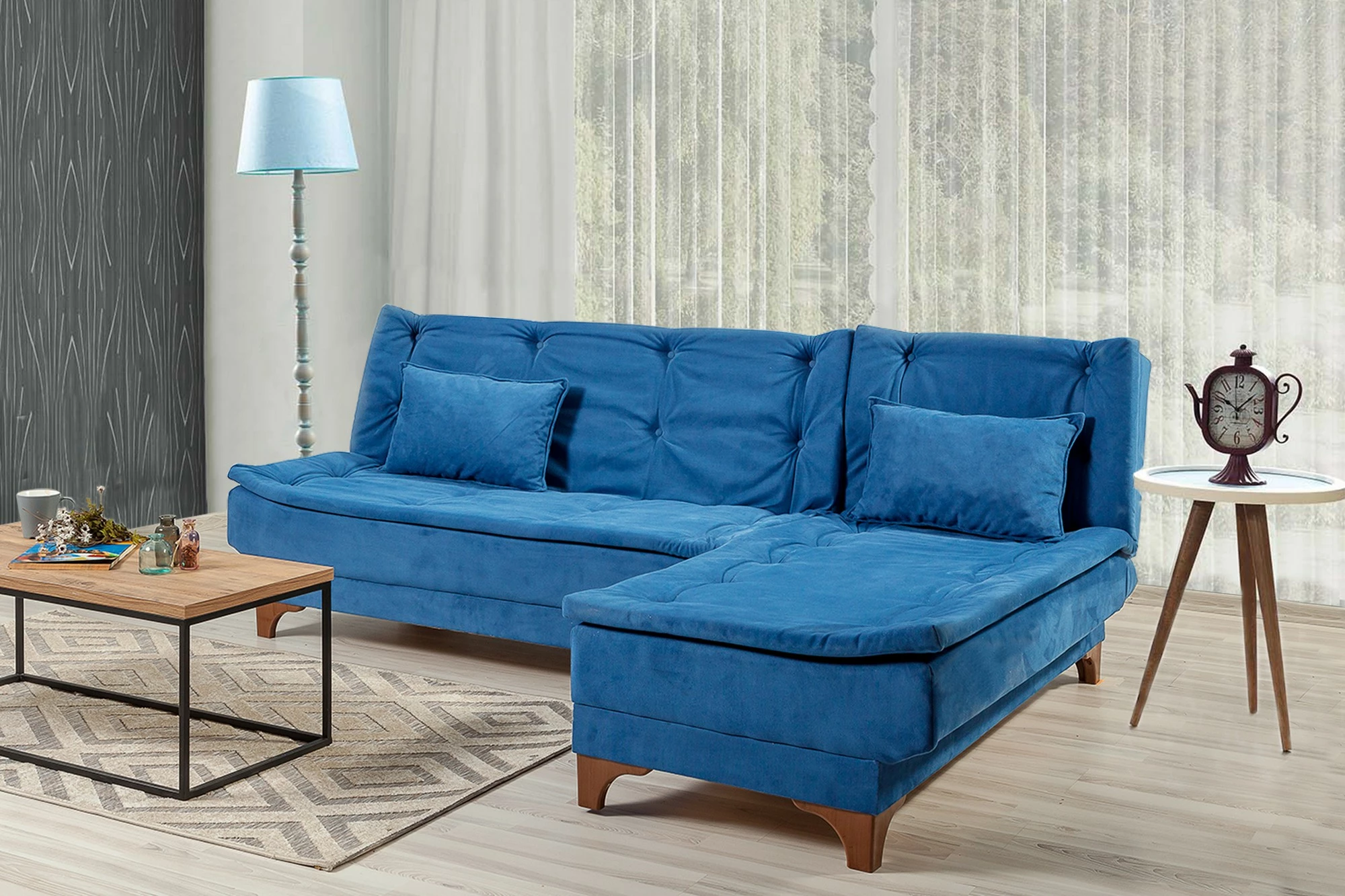 Kënd-sofë krevati Atelier del Sofa, kënd i djathtë, ngjyrë kaltër e errët