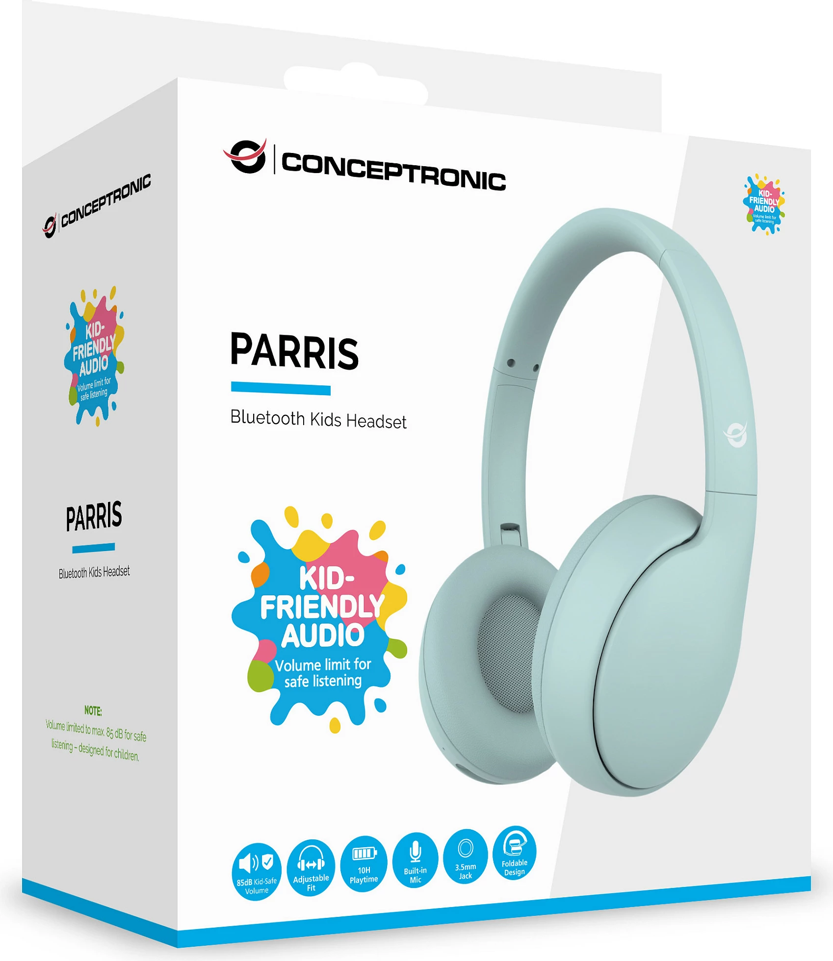 Kufje Conceptronic PARRIS04B, Bluetooth + 3.5mm, për fëmijë, volum 85 dB, blu e çelët