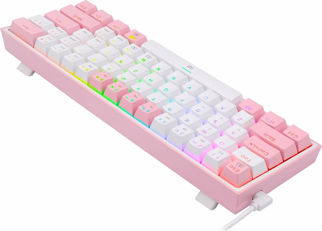 Tastierë mekanike gaming Redragon K617 Fizz 60% (61 tasta) RGB, lidhje me kabllo USB-C, US layout, rozë