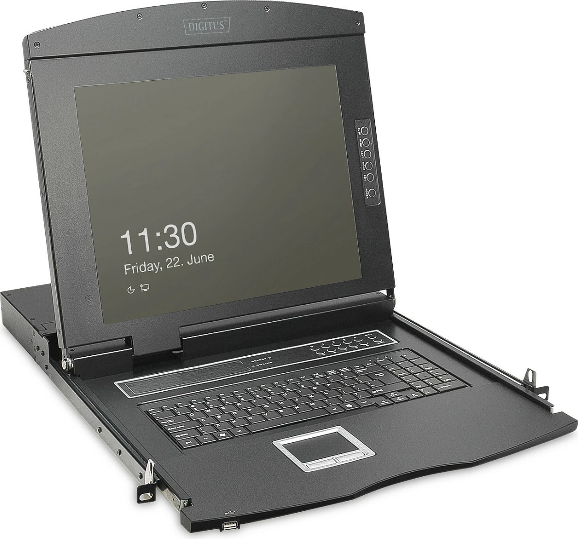 Konsolë KVM Digitus 19" LCD TFT, 8-Port HDMI, 1U rack, tastierë gjermane QWERTZ, e zezë