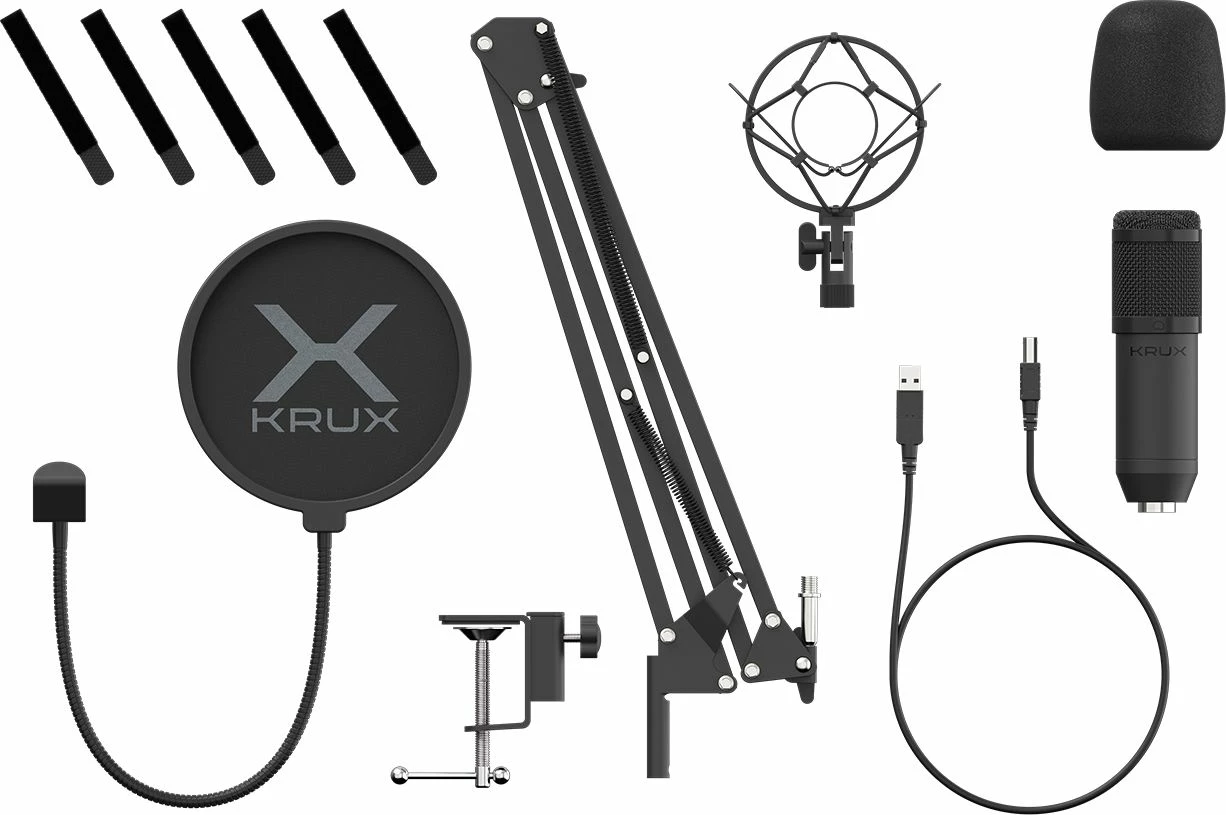 Mikrofon Krux EDIS 1000 KRX0109 USB kondensator kardioid me boom arm, set, i zi