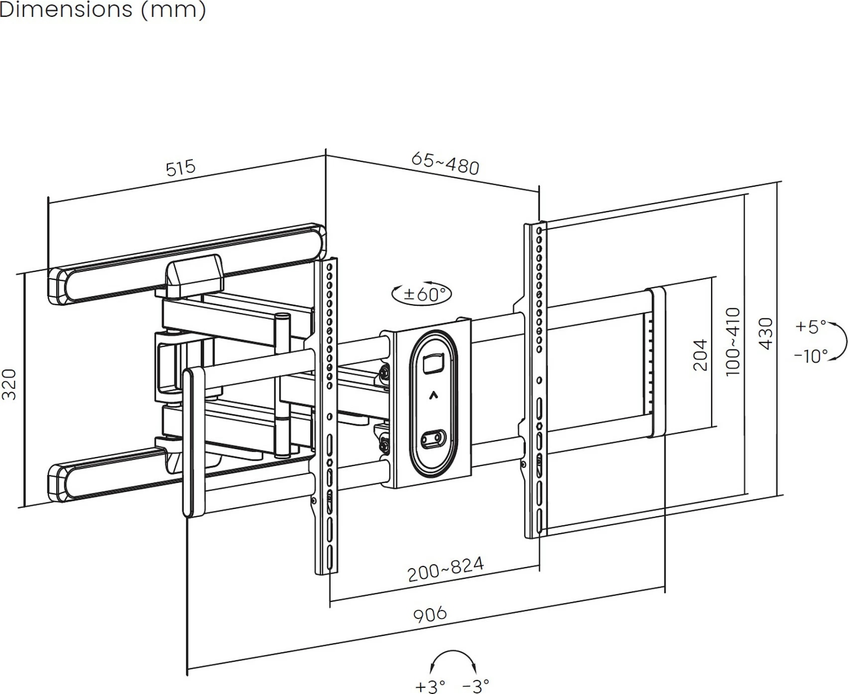 Mbajtëse muri për TV EQUIP, 43"-100", 1 ekran, e lëvizshme (2 nyje), VESA deri 800x400, 60 kg, e zezë