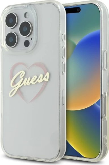 Mbështjellës Guess IML Heart për iPhone 16 Pro Max, Transparent