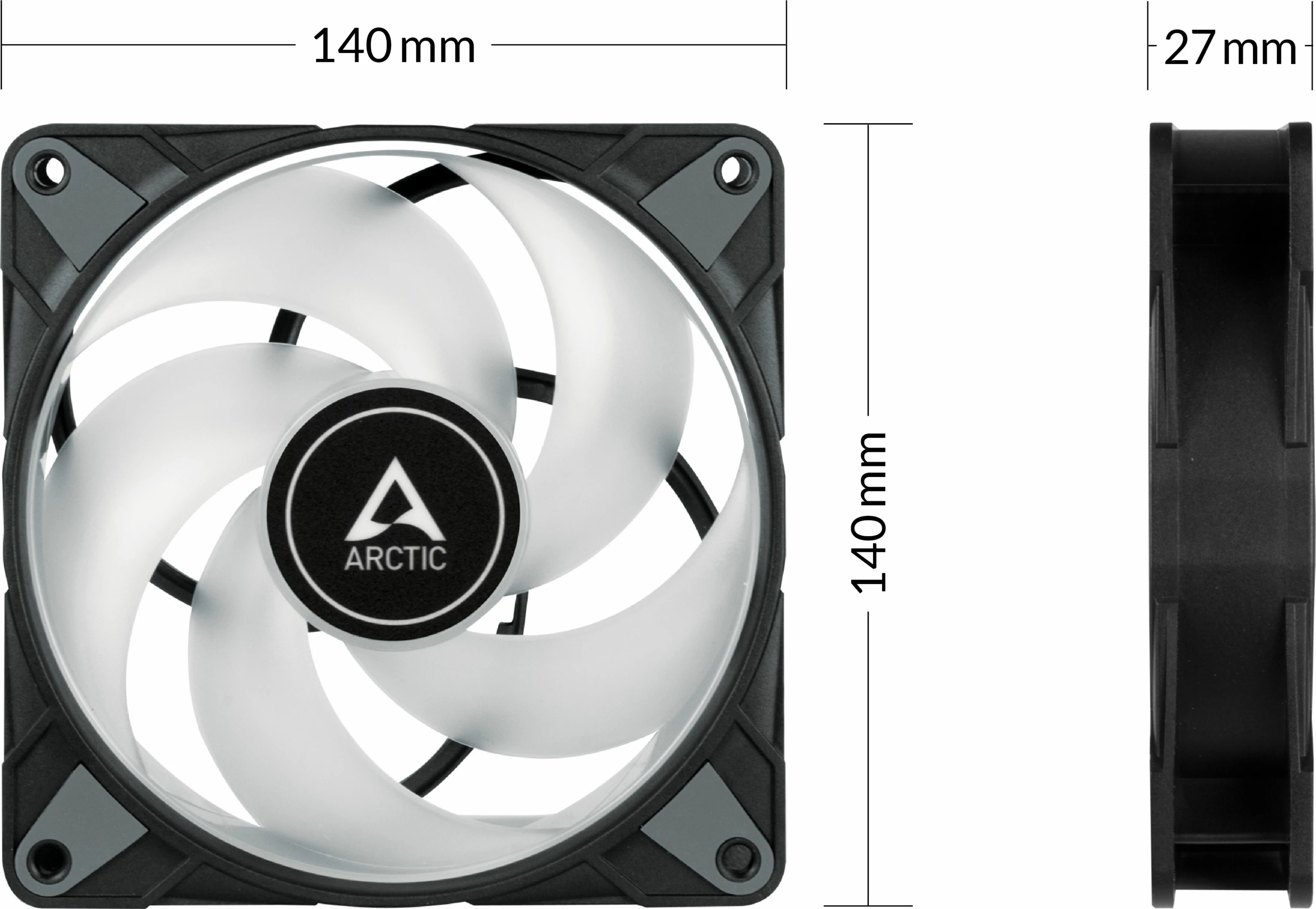 Ventilator për kasë Arctic P14 PWM PST A-RGB 0dB ACFAN00239A 140mm, zi/bardhë, 1 copë