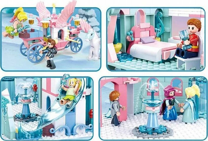 Set blloqesh ndërtimi Sluban Frozen 1324 copë, 9 figura, 6+ vjeç, rozë/blu