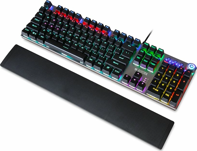 Tastierë mekanike iBOX Aurora K-3, RGB LED, KRGD Brown Switch, USB me kabllo, full-size 100%, me mbështetëse dore magnetike, argjend