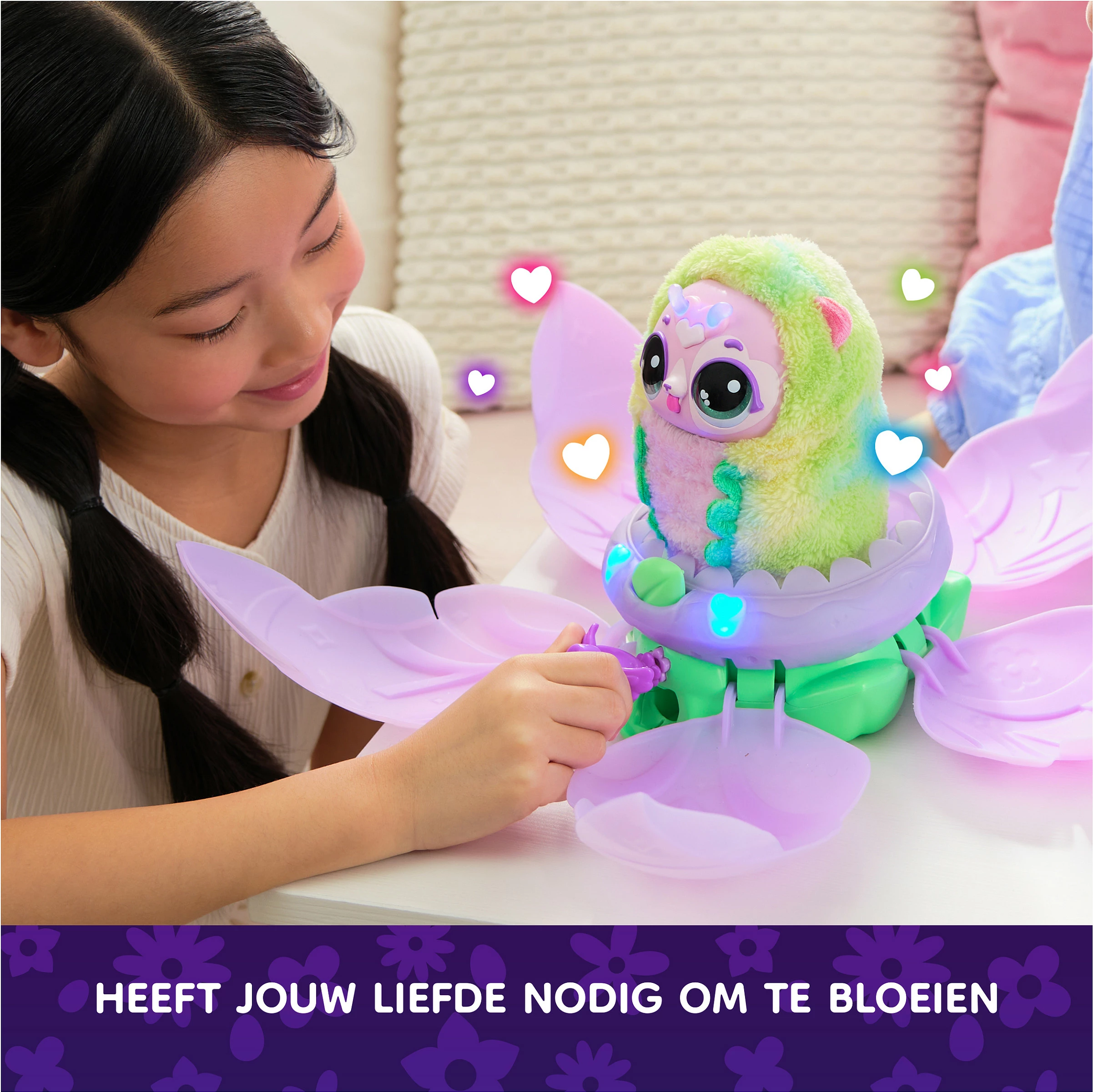 Lodër interaktive SPIN MASTER Hatchimals Bloomables Puppyfly Surprise, 100+ tinguj/reaksione, me drita, 3x AA, shumëngjyrësh