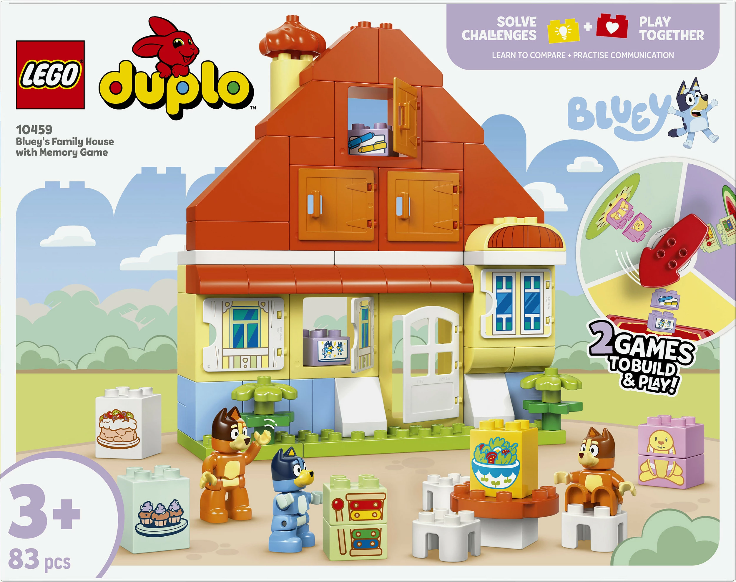 Set ndërtimi LEGO DUPLO 10459 Bluey’s Family House me lojë memorie, 83 copë, multikolor