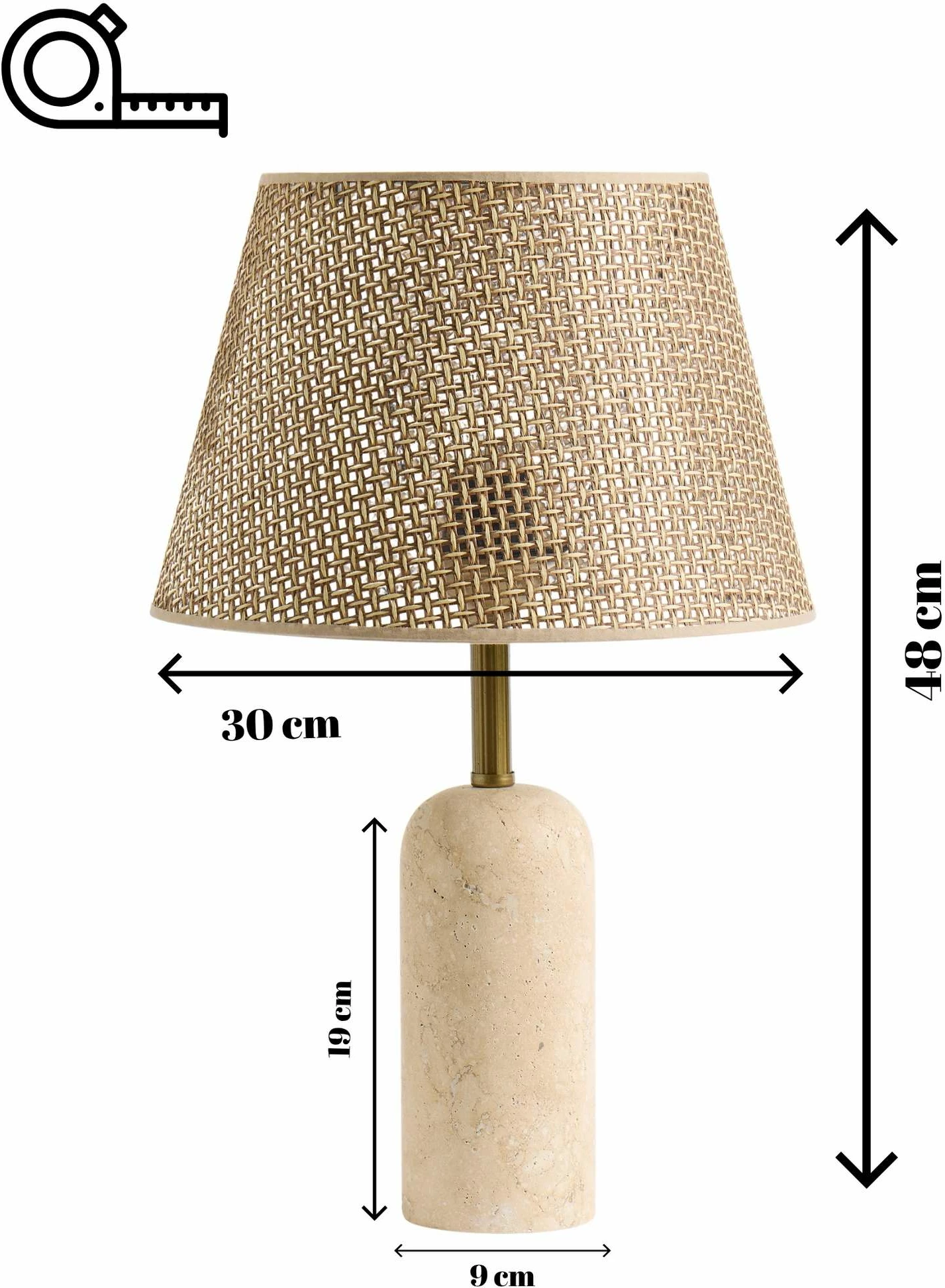 Llambë tavoline Opviq, trup travertini, kapak hasiri