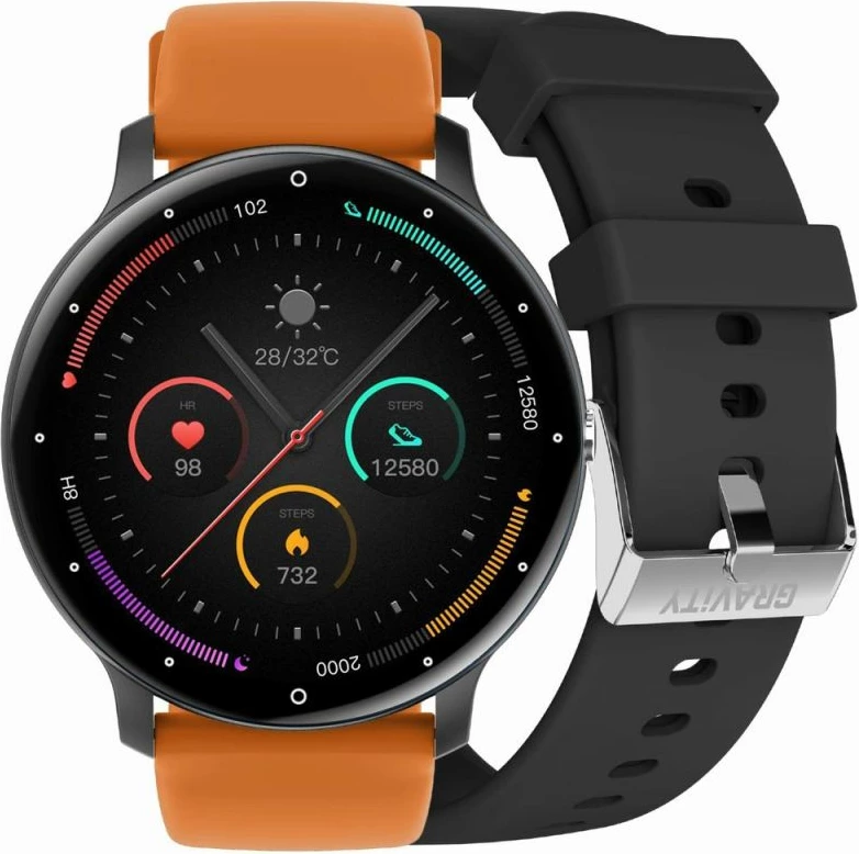 Smartwatch Gravity për meshkuj, zi-portokalli