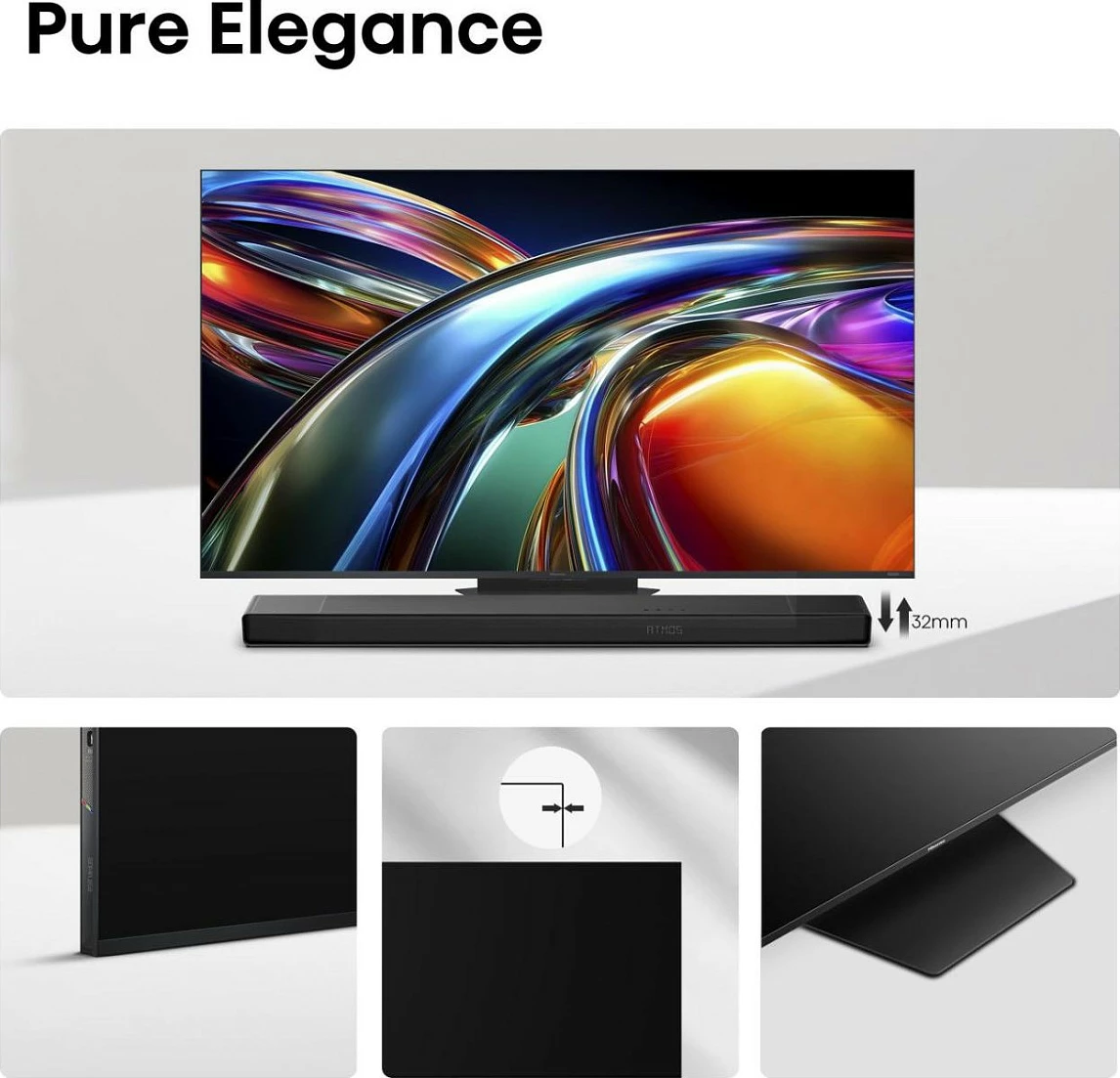 Televizor Smart Hisense 65UR9DS, 65" 4K RGB MiniLED, 170Hz, WiFi/Bluetooth, USB-C, i zi/gri