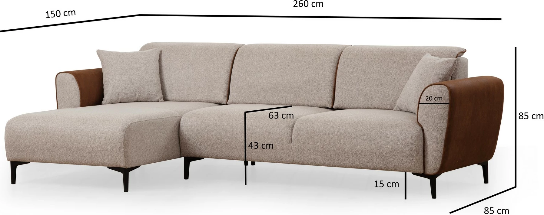 Kënd-sofë shtrat Atelier del Sofa, Aren majtas, bezhë, kanelë