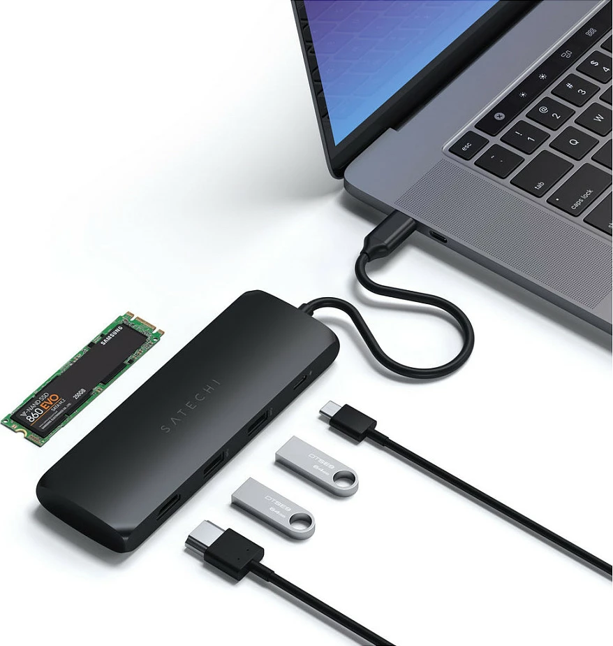 Adapter USB-C multiport Satechi ST-UCHSEK me kasë SSD, i zi