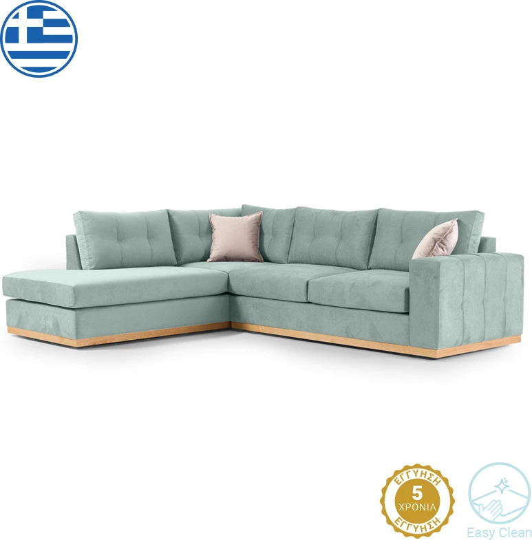 Divan qoshe Boston, kënd i djathtë, stof, ngjyrë qielli-krem, 280x225x90cm