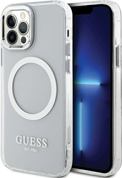 Mbështjellës Guess Metal Outline Magsafe për iPhone 12 / iPhone 12 Pro, argjend