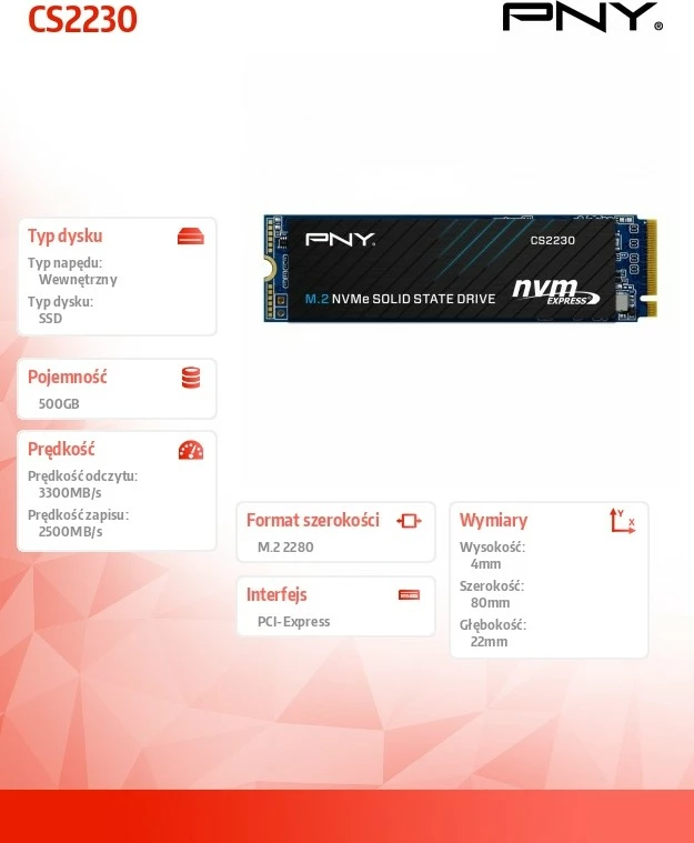 SSD PNY CS2230, 500GB, M.2 2280, NVMe