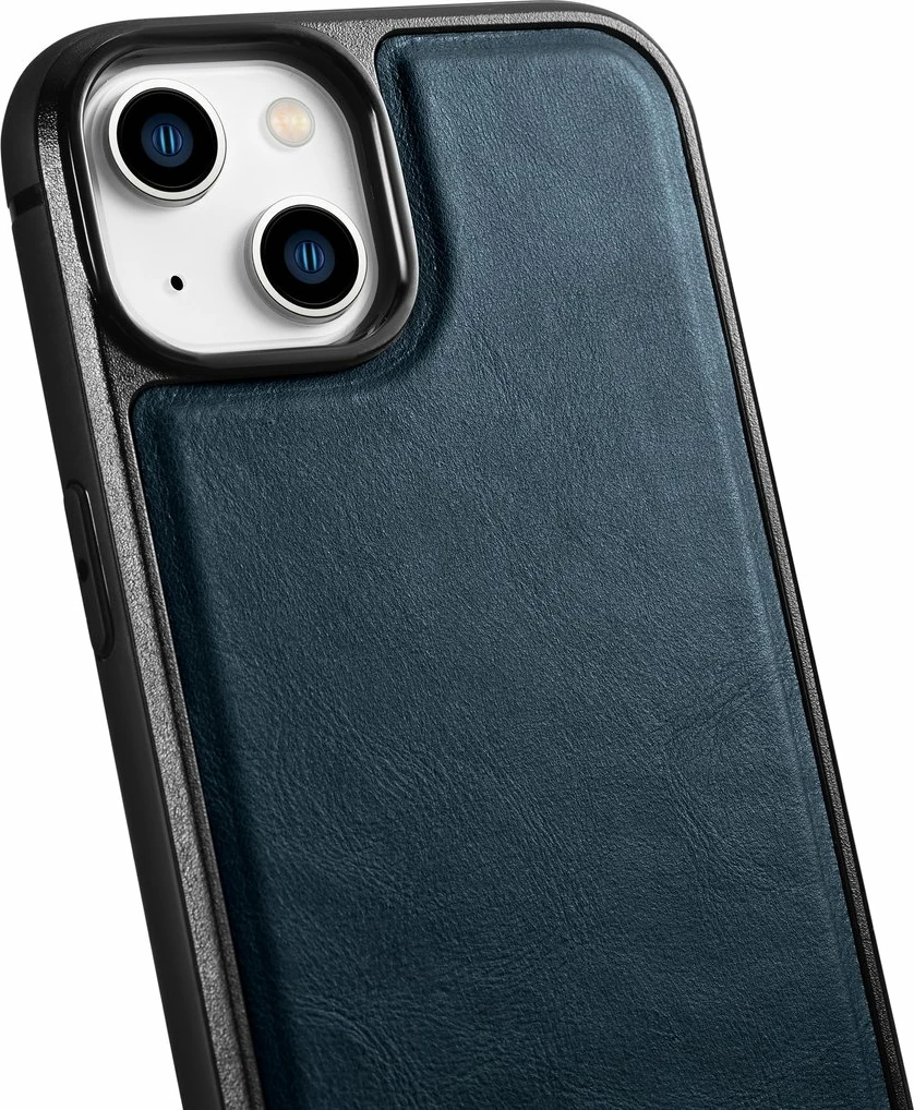 Mbështjellës iCarer për iPhone 14 Plus, lëkurë natyrale, Blu