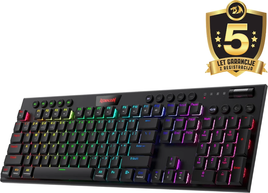 Tastierë mekanike Redragon Horus Pro K618RGB-PRO, full size, Red Switch, USB-C/2.4G/BT, RGB, e zezë