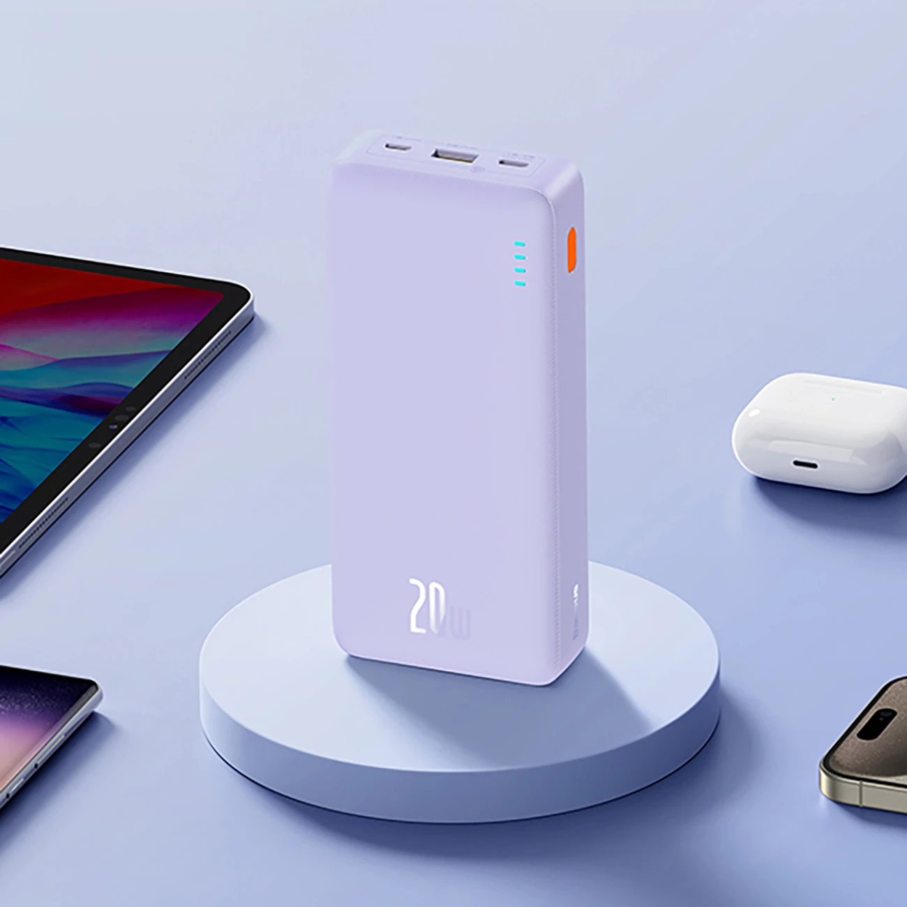Powerbank Baseus Airpow 20000mAh, 20W, me kabllo USB-A në USB-C, Vjollcë