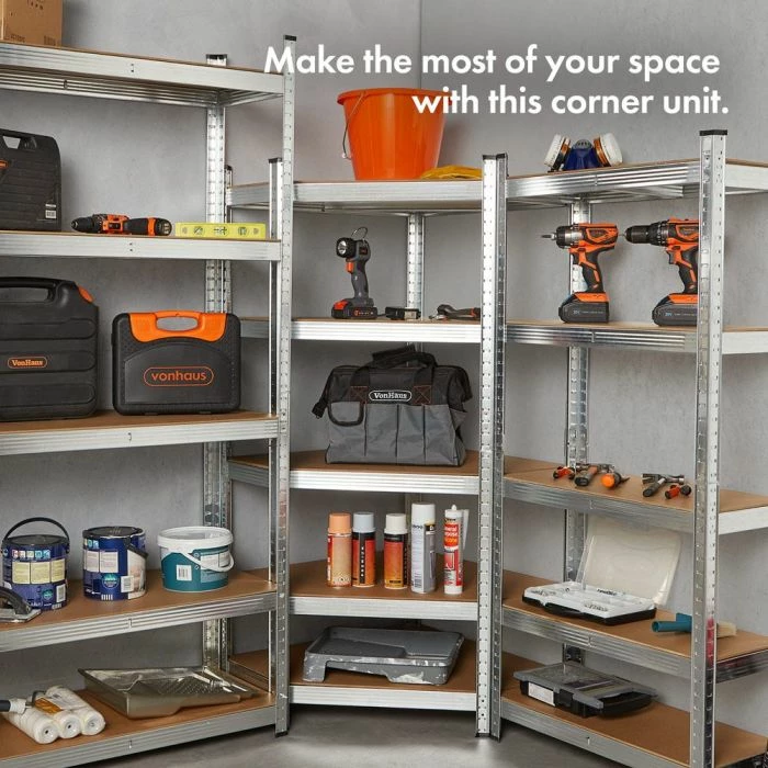 Raft këndor magazinimi VONHAUS 3500225, 5 rafte, 1.5 m, 150 kg/raft (1000 kg total), galvanizuar