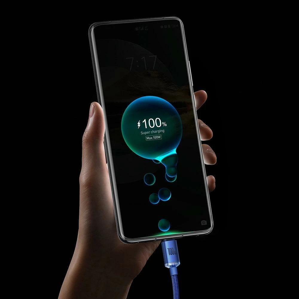 Kabllo USB Baseus Crystal Shine CAJY000401 USB-A në USB-C 1.2 m 100W, e zezë (1 copë)