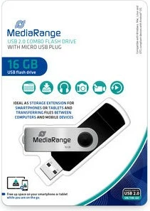 USB stick MediaRange 16GB, USB/Micro USB, zi/argjendtë
