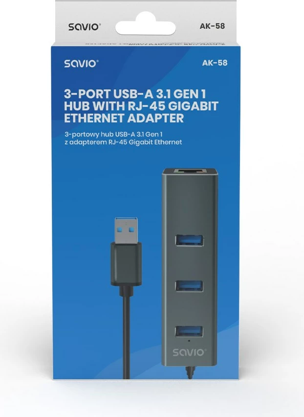 Hub Savio AK-57 USB-A - 3 x USB-A, 5000 MB/s, hiri