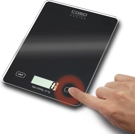 peshore kuzhine CASO Slim Design 3210, 5 kg, 1 g, Sensor-Touch, g/oz, e zezë, me bateri të përfshirë